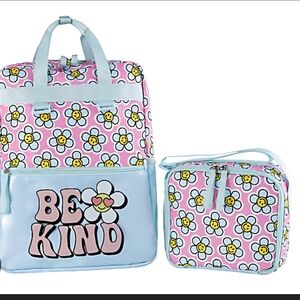 Be Kind Smiley Daisy Backpack and Lunchbox set NWT. Pink and Turquoise